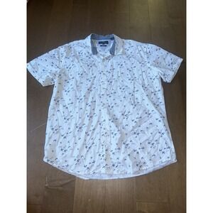 Michael Brandon 100% Cotton Men's Button Down White With Blue Birds Slim Fit XL